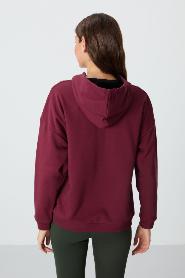 Erguvan Kompakt Pamuklu Kalın Pürüzsüz Dokulu Kapüşonlu Rahat Form Fit Kadın Sweatshirt - 97291 - 5