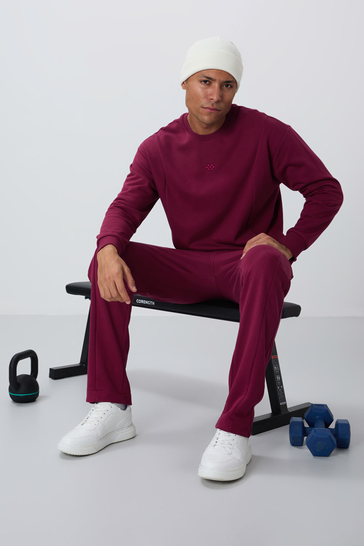 Erguvan Kompakt Pamuklu Kalın Pürüzsüz Dokulu O Yaka Comfort Fit Erkek Eşofman Takım -85263 - TOMMYLIFE