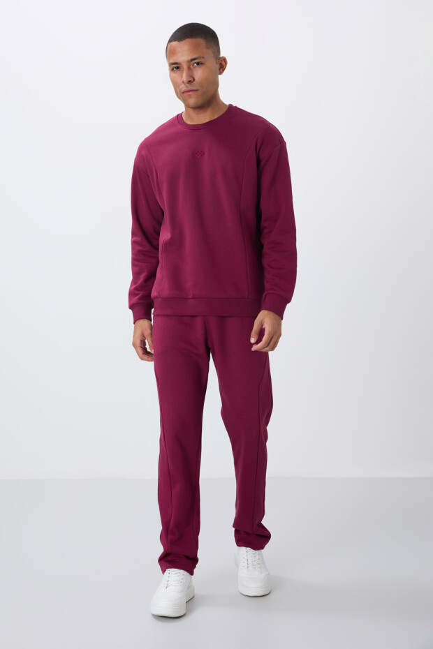 Erguvan Kompakt Pamuklu Kalın Pürüzsüz Dokulu O Yaka Comfort Fit Erkek Eşofman Takım -85263 - 2