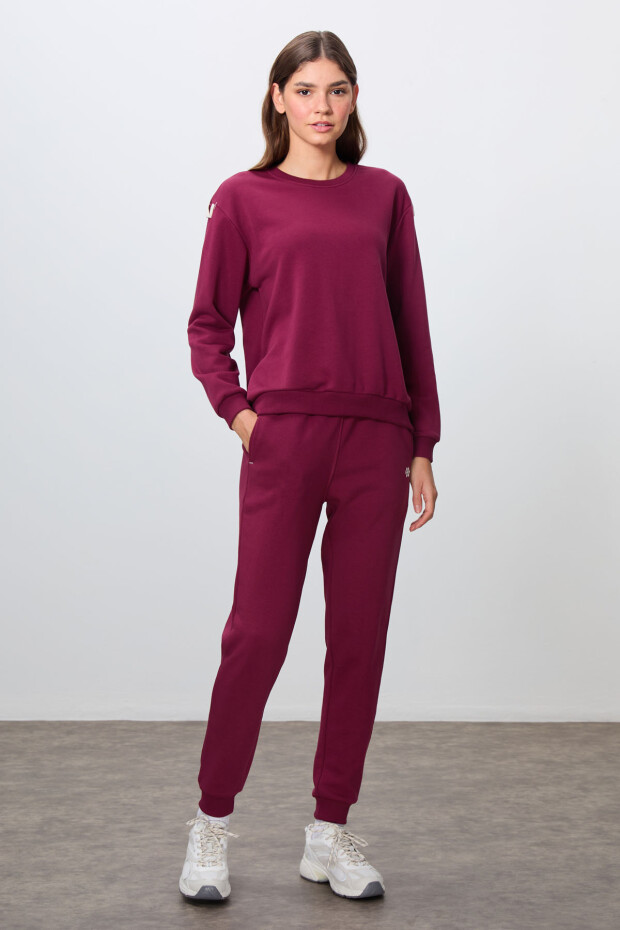 Erguvan Kompakt Pamuklu Kalın Pürüzsüz Dokulu O Yaka Oversize Fit Kadın Eşofman Takım - 95341 - 5