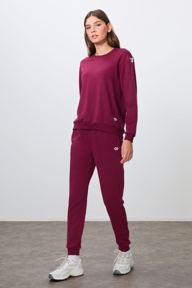 Erguvan Kompakt Pamuklu Kalın Pürüzsüz Dokulu O Yaka Oversize Fit Kadın Eşofman Takım - 95341 - 1