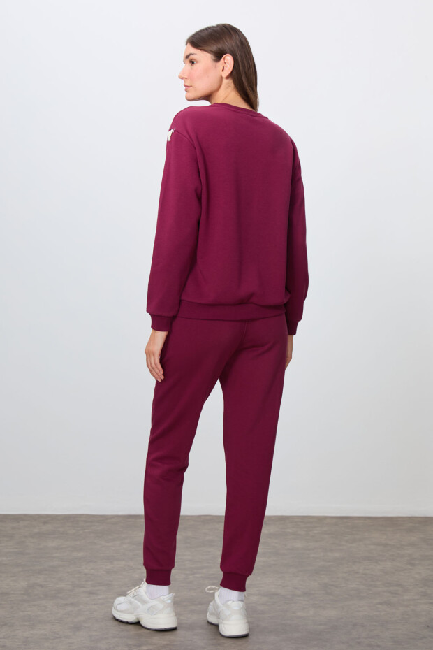 Erguvan Kompakt Pamuklu Kalın Pürüzsüz Dokulu O Yaka Oversize Fit Kadın Eşofman Takım - 95341 - 7