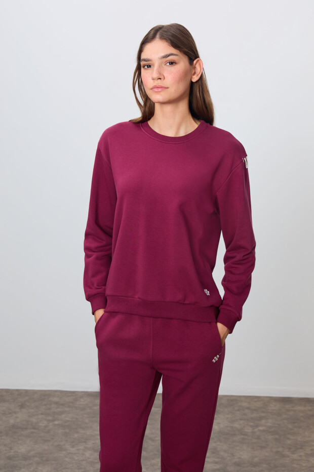Erguvan Kompakt Pamuklu Kalın Pürüzsüz Dokulu O Yaka Oversize Fit Kadın Eşofman Takım - 95341 - 2