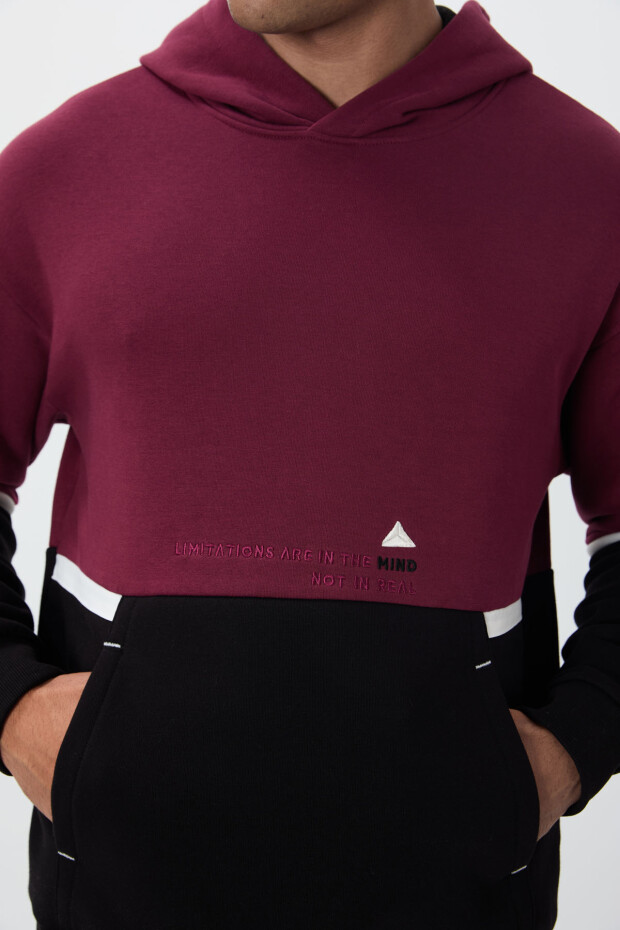 Erguvan Pamuklu Kalın İçi Tüylü Yumuşak Dokulu Comfort Fit Nakışlı Erkek Sweatshirt - 88417 - 2