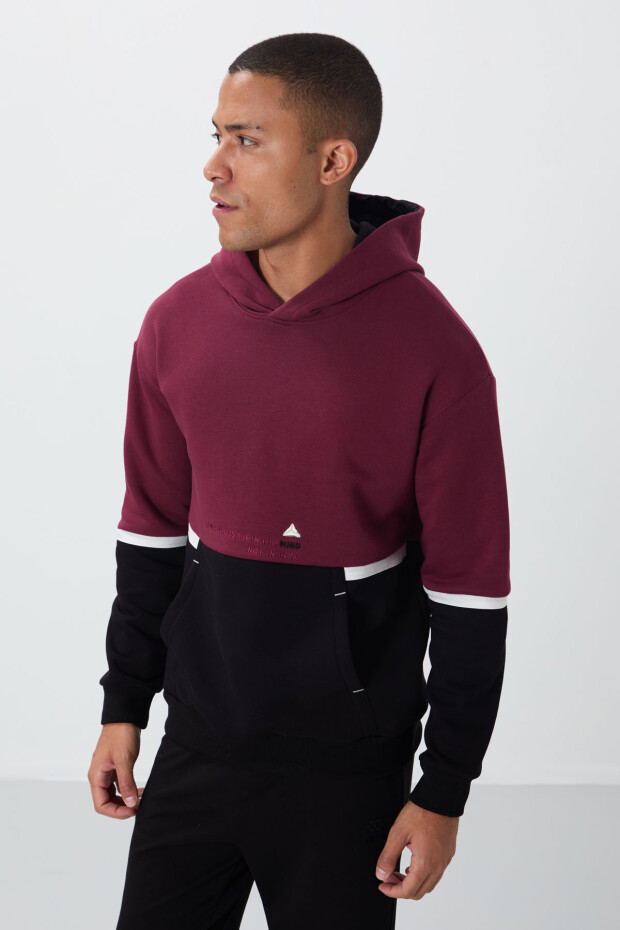 Erguvan Pamuklu Kalın İçi Tüylü Yumuşak Dokulu Comfort Fit Nakışlı Erkek Sweatshirt - 88417 - 4
