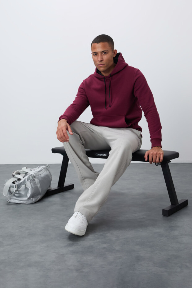 Erguvan Pamuklu Kalın İçi Tüylü Yumuşak Dokulu Comfort Fit Nakışlı Erkek Sweatshirt - 88419 - 1