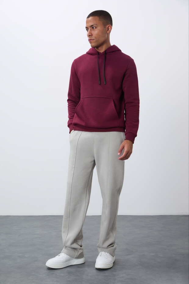 Erguvan Pamuklu Kalın İçi Tüylü Yumuşak Dokulu Comfort Fit Nakışlı Erkek Sweatshirt - 88419 - 3