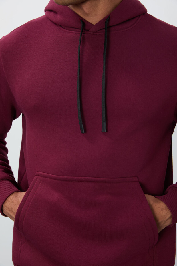 Erguvan Pamuklu Kalın İçi Tüylü Yumuşak Dokulu Comfort Fit Nakışlı Erkek Sweatshirt - 88419 - 5