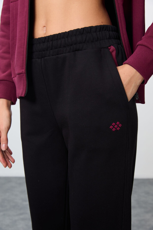 Erguvan-Siyah Pamuklu Kalın Kapüşonlu Oversize Fit Kadın Eşofman Takım - 95343 - 6