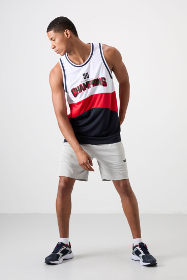 Lacivert Nefes Alan Dokulu İnce Esnek Standart Fit Erkek Basketbol Atlet - 88395 - TOMMYLIFE (1)