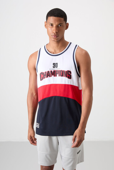 Lacivert Nefes Alan Dokulu İnce Esnek Standart Fit Erkek Basketbol Atlet - 88395 