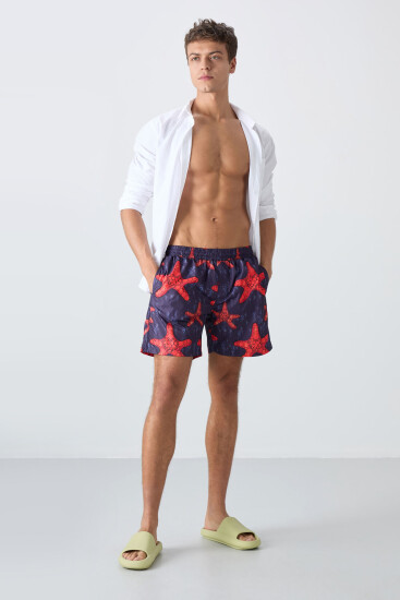 Deniz Yıldızı Desenli Hızlı Kuruyan Standart Fit Erkek Deniz Şortu - 81267 - TOMMYLIFE (1)