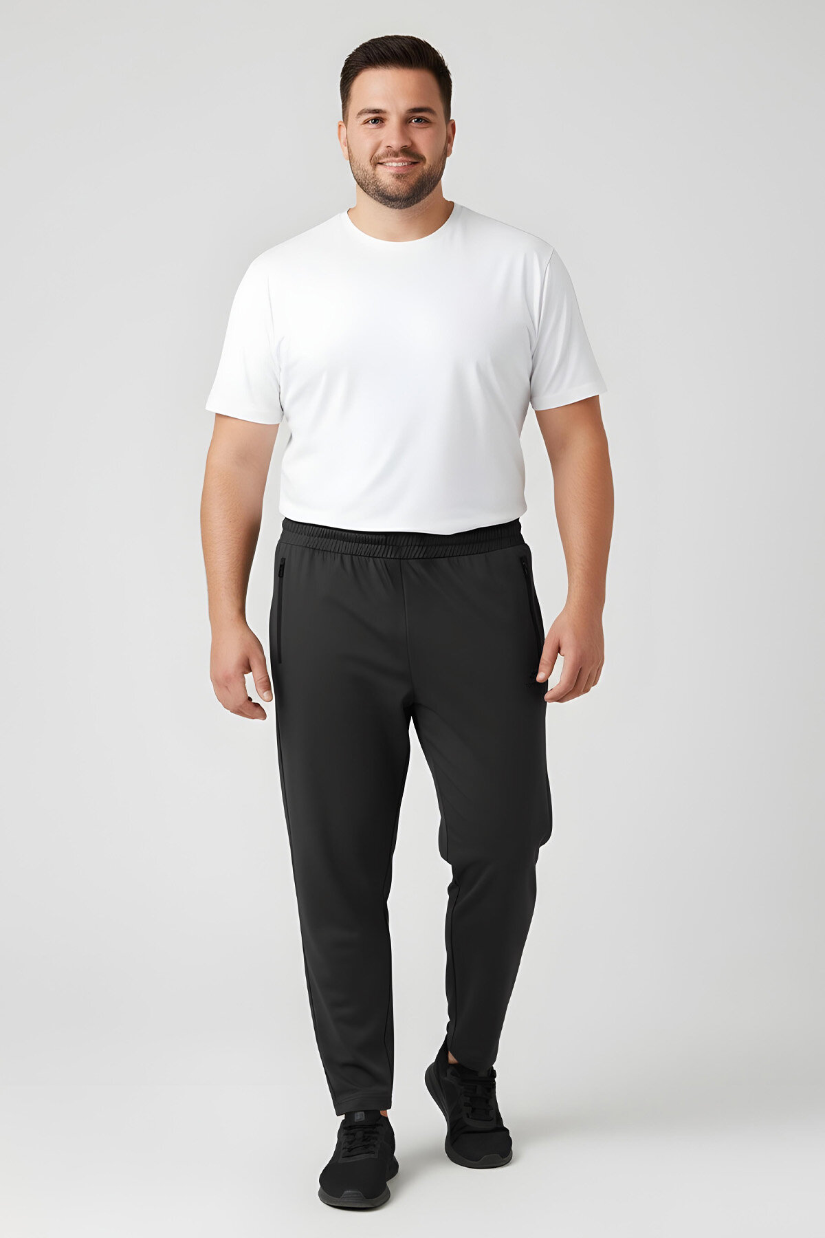 Antrasit Fermuarlı Klasik Paça Battal Büyük Beden Erkek Eşofman Altı - 84947 - TOMMYLIFE (1)