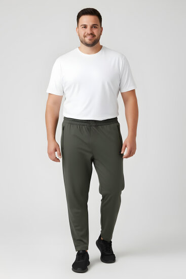 Haki Fermuarlı Klasik Paça Battal Büyük Beden Erkek Eşofman Altı - 84947 - TOMMYLIFE (1)