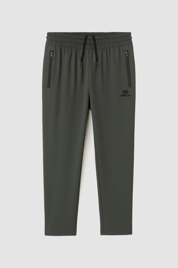 Haki Fermuarlı Klasik Paça Battal Büyük Beden Erkek Eşofman Altı - 84947 - 1