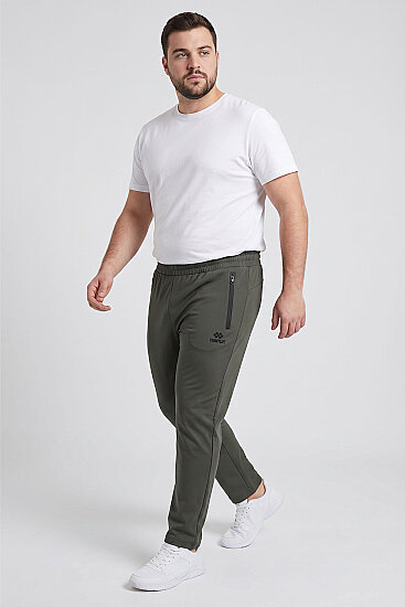 Haki Fermuarlı Klasik Paça Battal Büyük Beden Erkek Eşofman Altı - 84947 