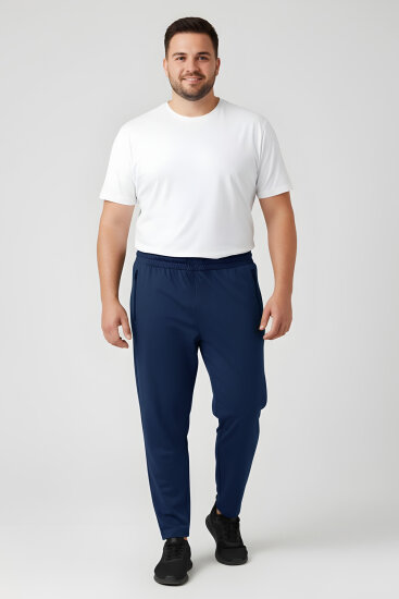 İndigo Fermuarlı Klasik Paça Battal Büyük Beden Erkek Eşofman Altı - 84947 - TOMMYLIFE (1)