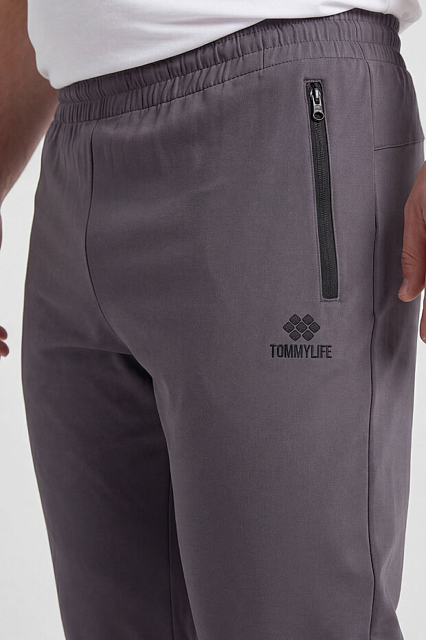 Koyu Gri Fermuarlı Klasik Paça Battal Büyük Beden Erkek Eşofman Altı - 84947 - 3