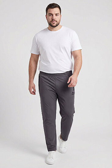 Koyu Gri Fermuarlı Klasik Paça Battal Büyük Beden Erkek Eşofman Altı - 84947 