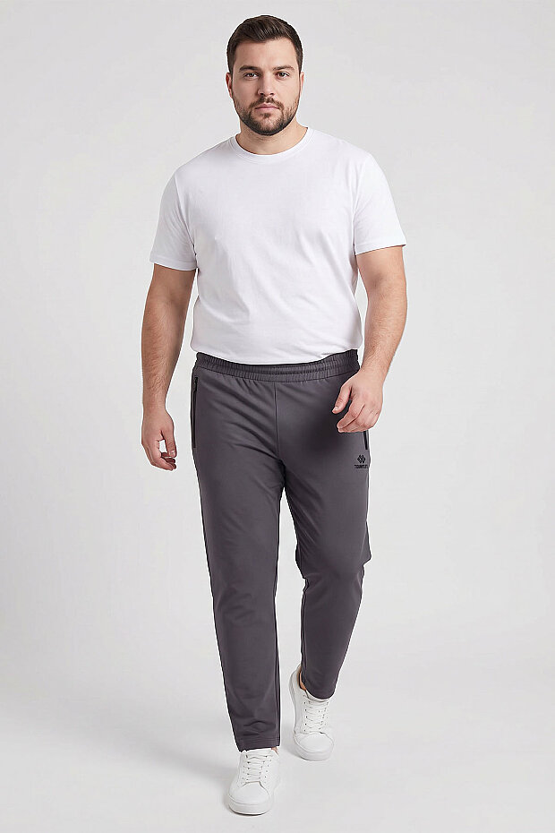 Koyu Gri Fermuarlı Klasik Paça Battal Büyük Beden Erkek Eşofman Altı - 84947 - 1