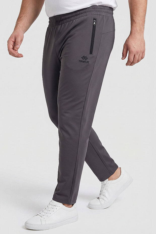 Koyu Gri Fermuarlı Klasik Paça Battal Büyük Beden Erkek Eşofman Altı - 84947 - 4