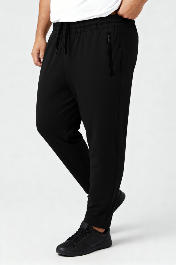 Siyah Fermuarlı Klasik Paça Battal Büyük Beden Erkek Eşofman Altı - 84947 - 3