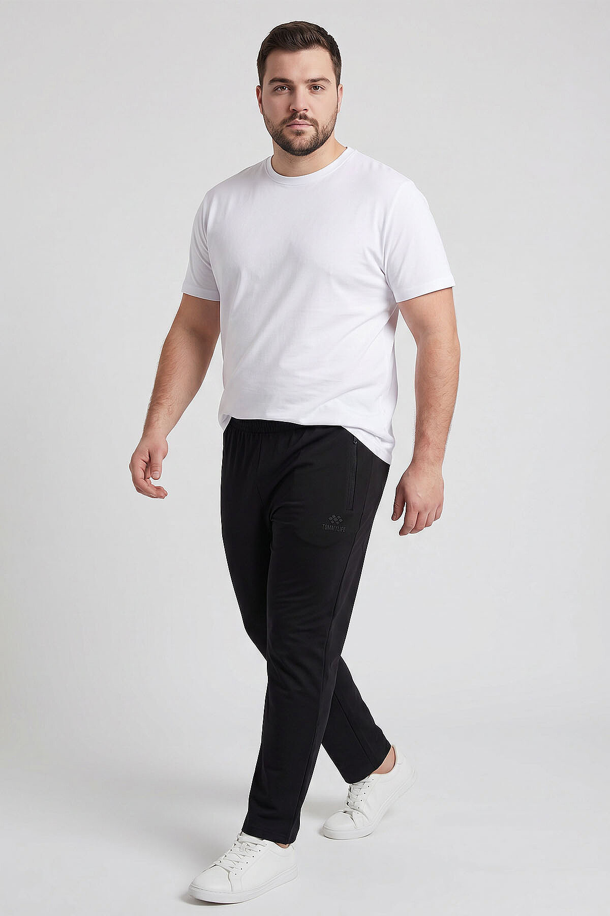 Siyah Fermuarlı Klasik Paça Battal Büyük Beden Erkek Eşofman Altı - 84947 - TOMMYLIFE