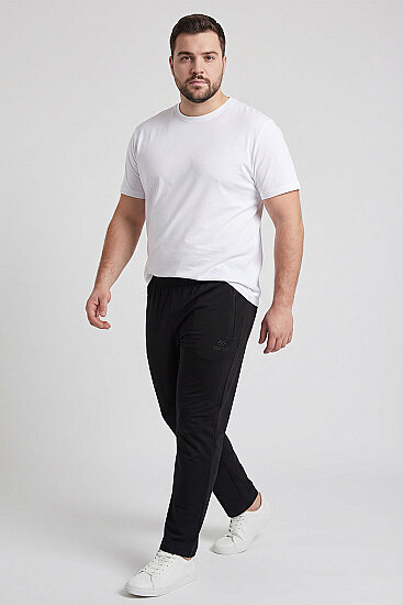 Siyah Fermuarlı Klasik Paça Battal Büyük Beden Erkek Eşofman Altı - 84947 