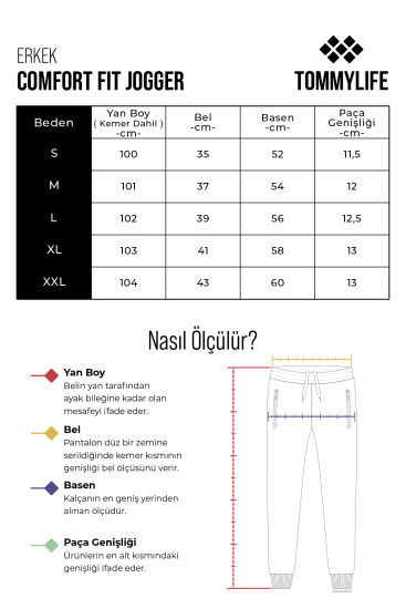 Antrasıt Melanj Pamuklu Yumuşak Dokulu Comfort Fit Nakışlı Erkek Jogger - 82123 - Thumbnail