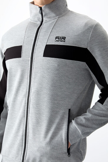 Gri Melanj Yüzeyi Dokulu Standart Fit Nakışlı Erkek Eşofman Takım - 85248 - Air Jones (1)