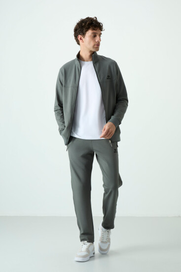 Haki Dik Yaka Fermuarlı Rahat Form Klasik Paça Erkek Eşofman Takım - 85072 - TOMMYLIFE (1)