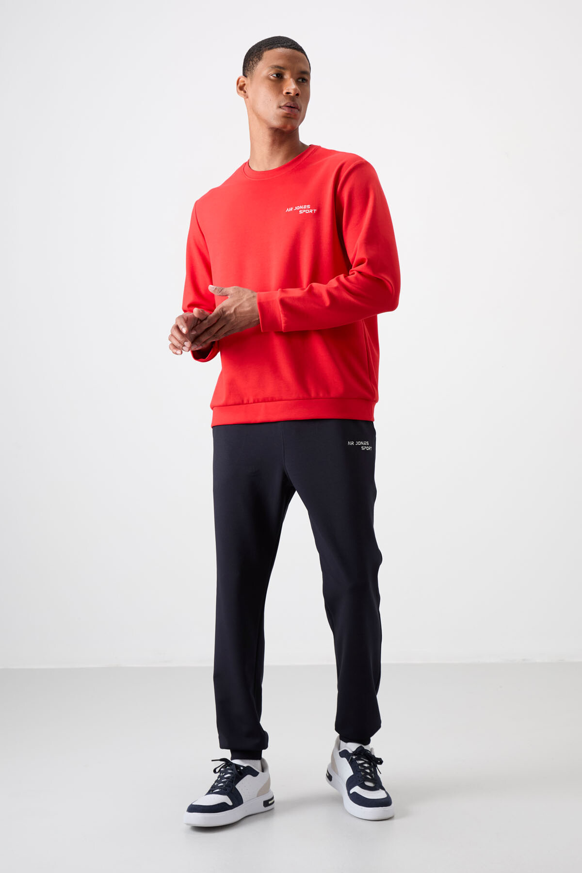 Fiesta - Lacivert Pamuklu Kalın Yumuşak Dokulu Comfort Fit Nakışlı Erkek Eşofman Takım - 85254 - Air Jones