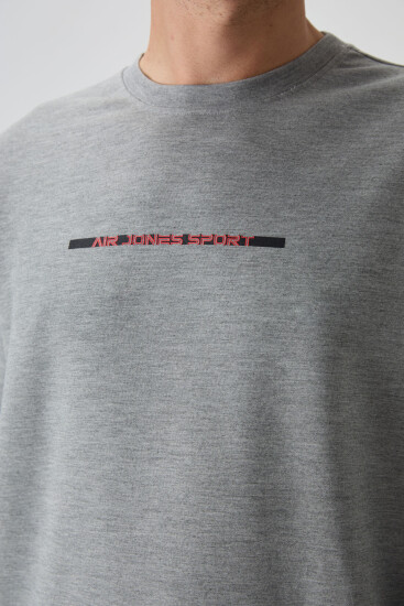 Gri Melanj Pamuklu Kalın Yumuşak Dokulu Comfort Fit Baskılı Erkek Eşofman Takım - 85239 - Air Jones (1)