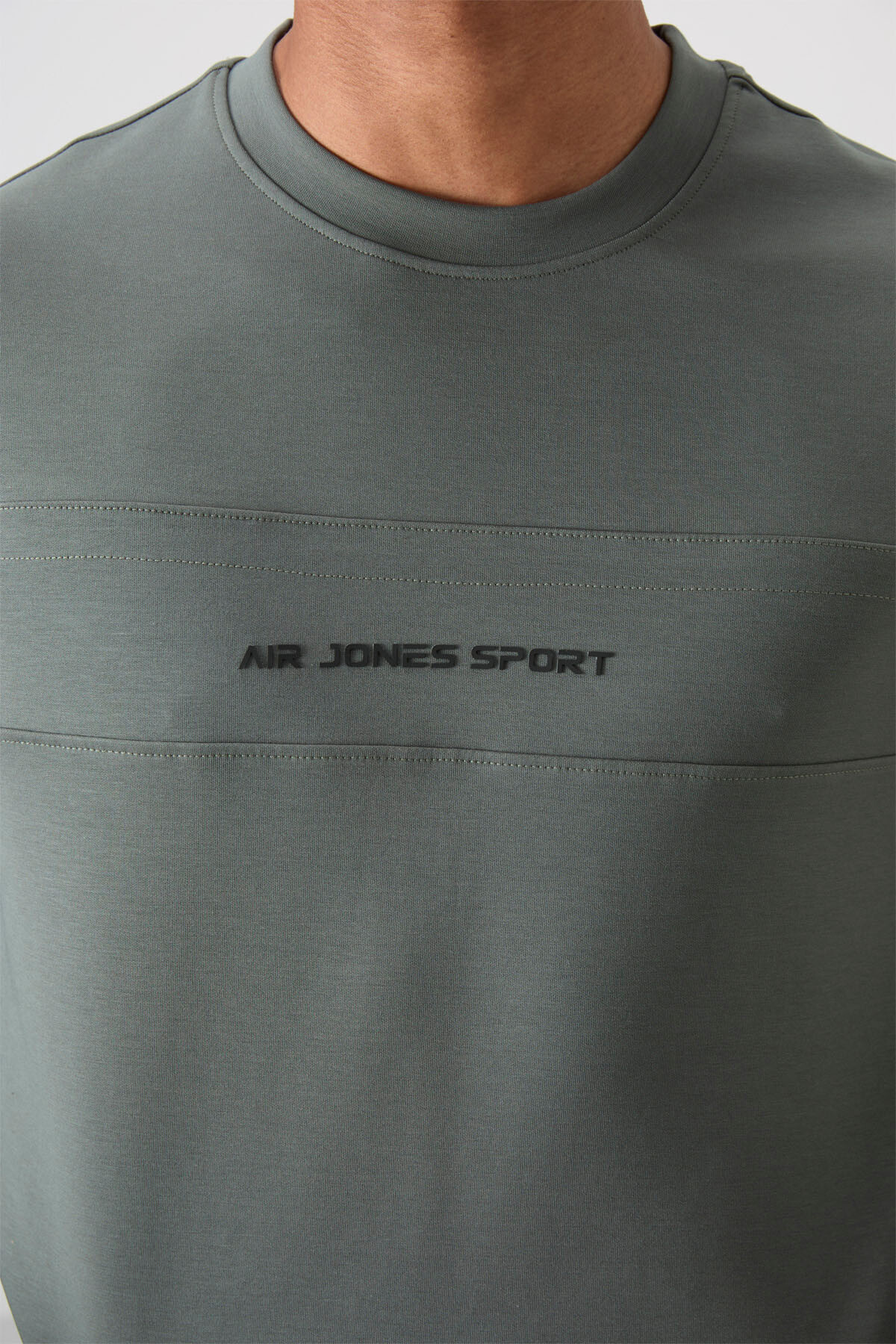 Haki - Haki Pamuklu Kalın Yumuşak Dokulu Comfort Fit Baskılı Erkek Eşofman Takım - 85253 - Air Jones (1)