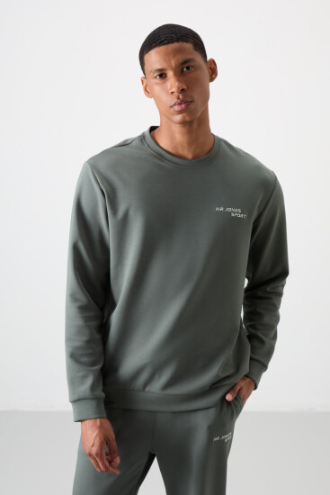 Haki Pamuklu Kalın Yumuşak Dokulu Comfort Fit Nakışlı Erkek Eşofman Takım - 85254 - Air Jones (1)