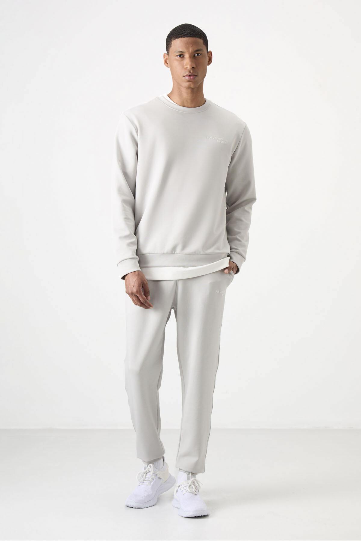 Taş Pamuklu Kalın Yumuşak Dokulu Comfort Fit Nakışlı Erkek Eşofman Takım - 85254 - Air Jones