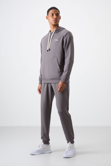 Koyu Gri Pamuklu Kalın Yumuşak Dokulu Comfort Fit Nakışlı Erkek Eşofman Takım - 85255 - Air Jones