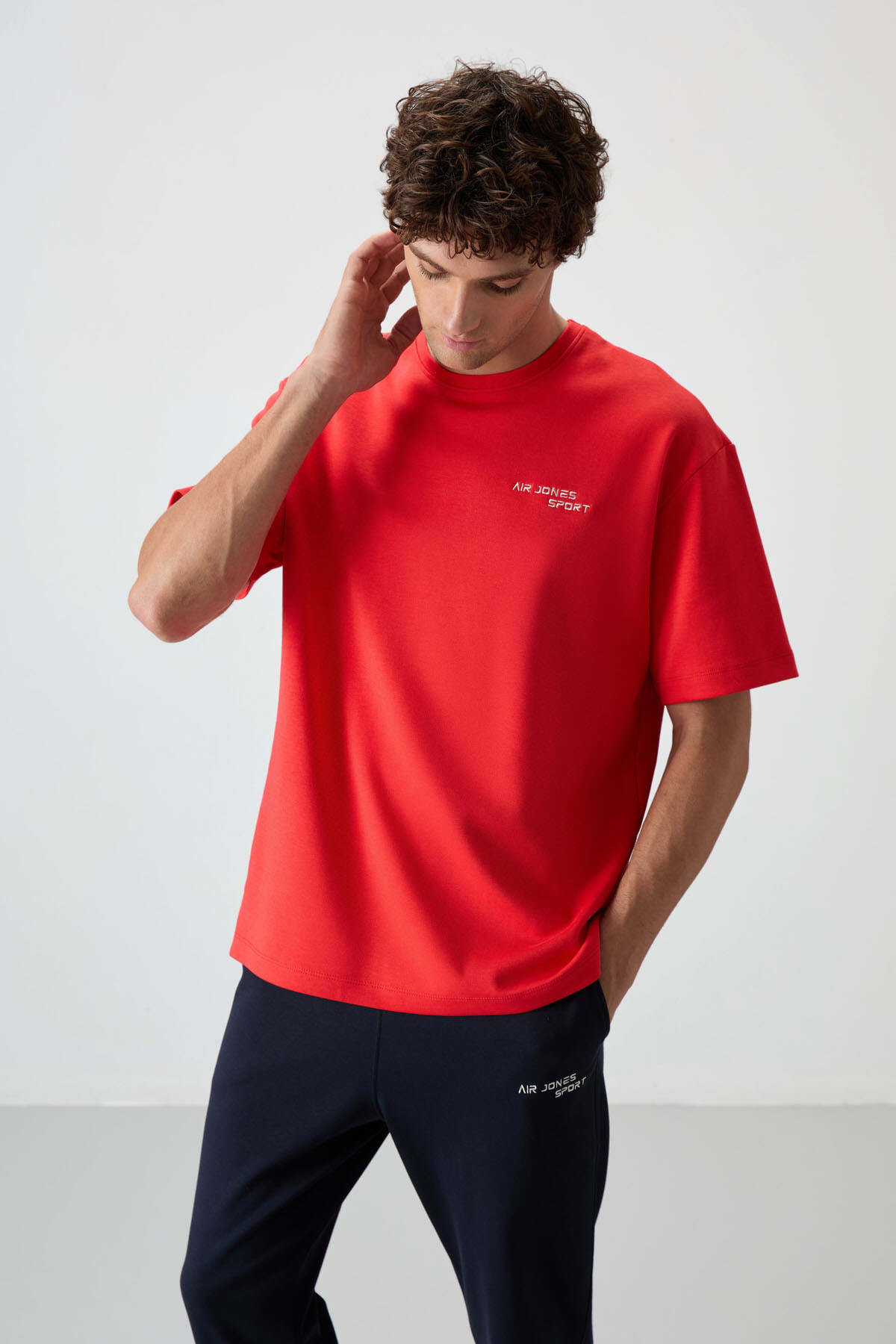 Fiesta - Lacivert Pamuklu Kalın Yumuşak Dokulu Oversize Fit Nakışlı Erkek Eşofman Takım - 85252 - Air Jones (1)