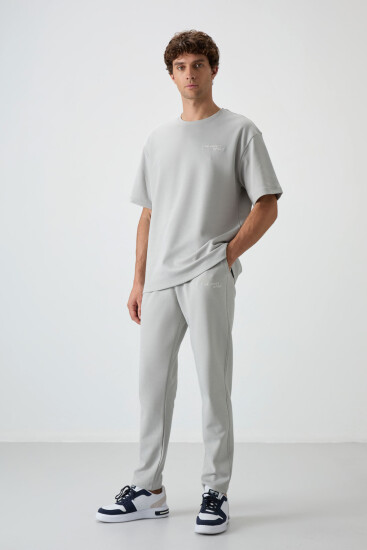 Taş Pamuklu Kalın Yumuşak Dokulu Oversize Fit Nakışlı Erkek Eşofman Takım - 85252 