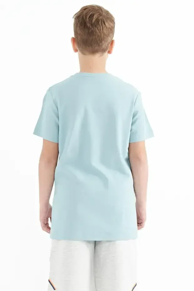 Açık Mavi Yazı Baskılı O Yaka Standart Kalıp Erkek Çocuk T-Shirt - 11119 - 6
