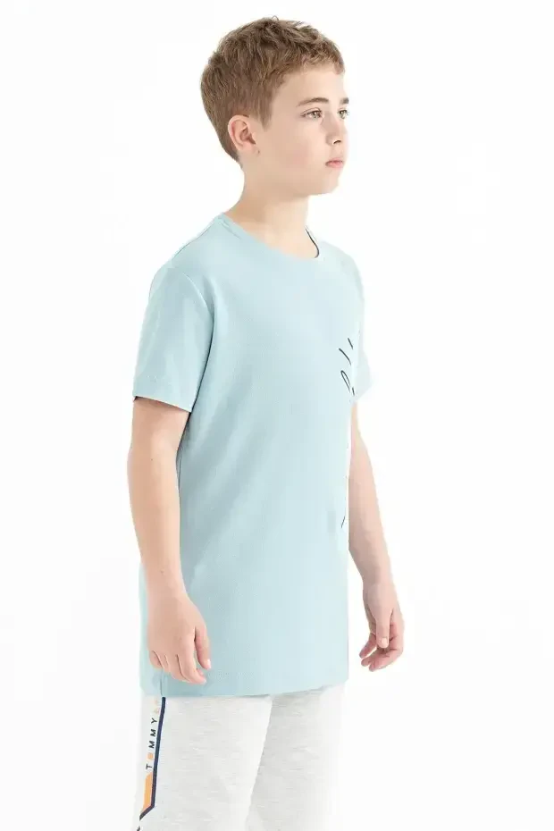 Açık Mavi Yazı Baskılı O Yaka Standart Kalıp Erkek Çocuk T-Shirt - 11119 - 5