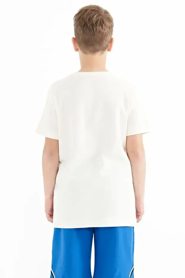 Ekru Yazı Baskılı O Yaka Standart Kalıp Erkek Çocuk T-Shirt - 11119 - 6