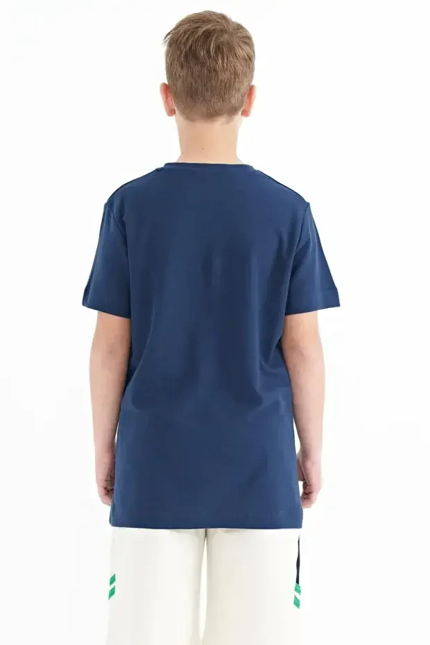 İndigo Baskı Detaylı O Yaka Standart Kalıp Erkek Çocuk T-Shirt - 11117 - 6