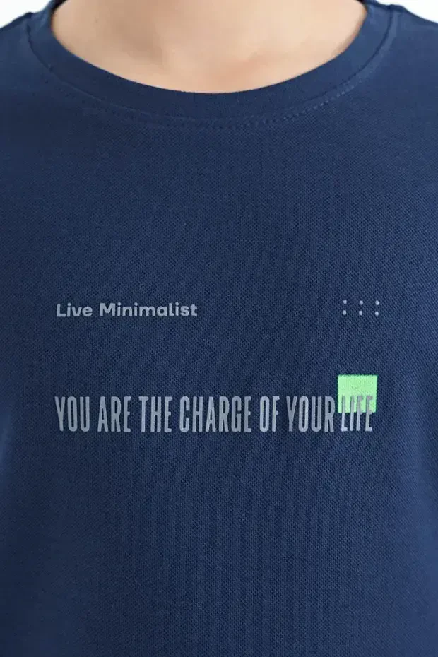 İndigo Baskı Detaylı O Yaka Standart Kalıp Erkek Çocuk T-Shirt - 11117 - 3