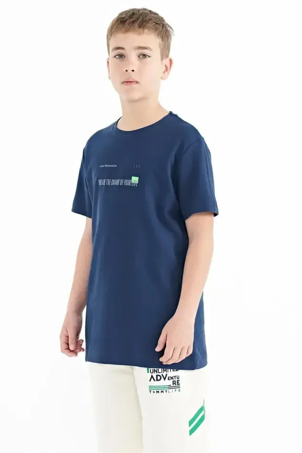 İndigo Baskı Detaylı O Yaka Standart Kalıp Erkek Çocuk T-Shirt - 11117 - 5
