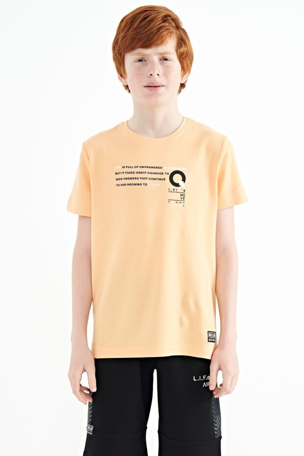 Kavunİçi Baskı Detaylı O Yaka Standart Kalıp Erkek Çocuk T-Shirt - 11145 - 1