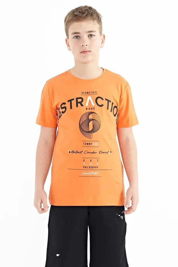 Oranj Yazı Baskı Detaylı O Yaka Standart Kalıp Erkek Çocuk T-Shirt - 11103