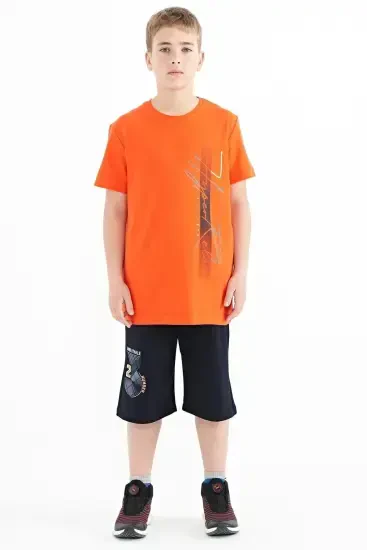 Portakal Yazı Baskılı O Yaka Standart Kalıp Erkek Çocuk T-Shirt - 11119 - TOMMYLIFE (1)