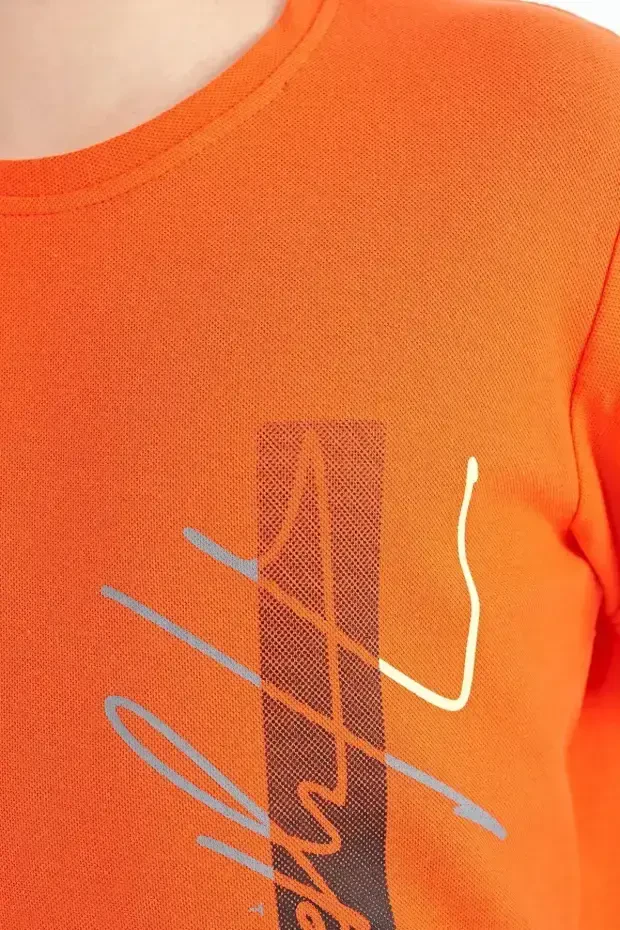Portakal Yazı Baskılı O Yaka Standart Kalıp Erkek Çocuk T-Shirt - 11119 - 3