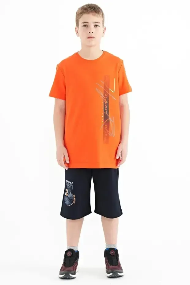 Portakal Yazı Baskılı O Yaka Standart Kalıp Erkek Çocuk T-Shirt - 11119 - 2